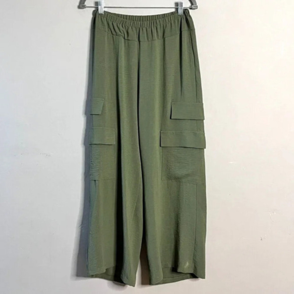 Jeff Gallano Paris Women Wide Leg Cargo Pant Trouser S Green Light Office Dressy